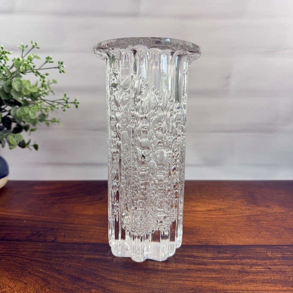 Hadeland Atlantic Vase Willy Johansson Clear Art Glass Norway Signed 8"